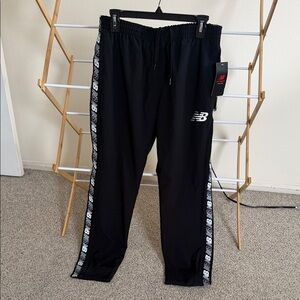 New Balance Black Athletic Pants with Logo Stripes